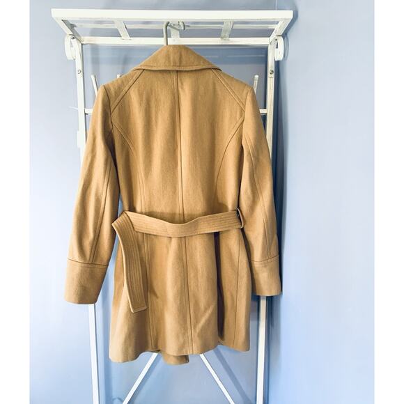 Michael Kors Wool belted coat camel zip up M preppy old money quiet luxury - Picture 6 of 10